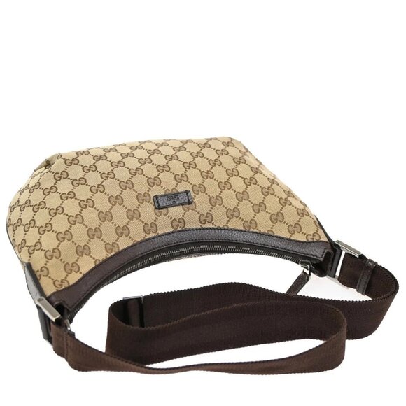 GUCCI GG Pattern Half Moon Shoulder Bag Canvas Leather Beige SHW Italy 70DA218 - Picture 5 of 14